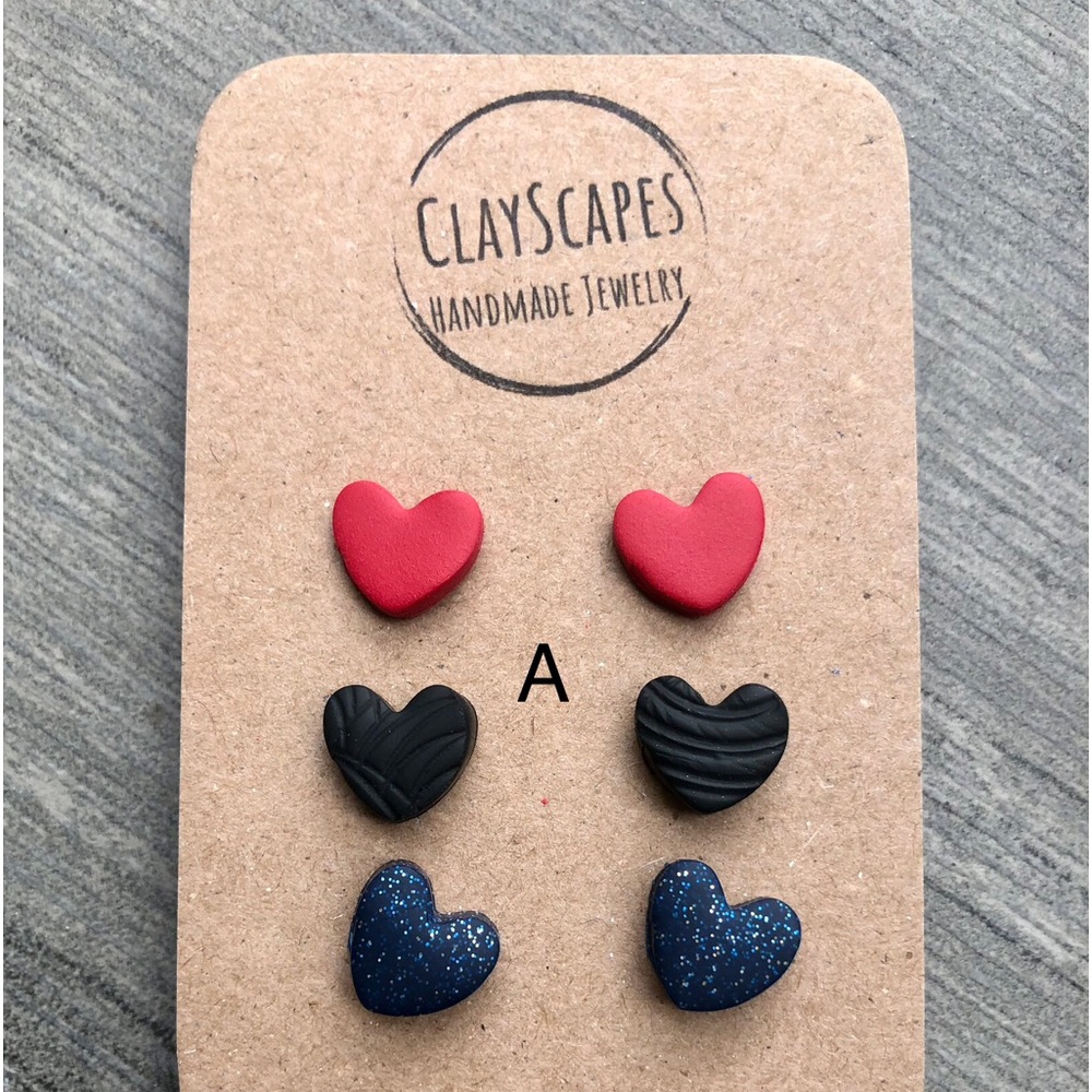Valentine’s Handmade Polymer Clay Heart Stud Set